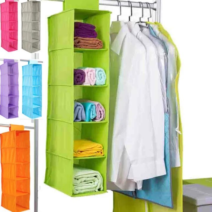 Neatly™ 5-Shelf Hanging Wardrobe Organizer | Foldable Closet Storage
