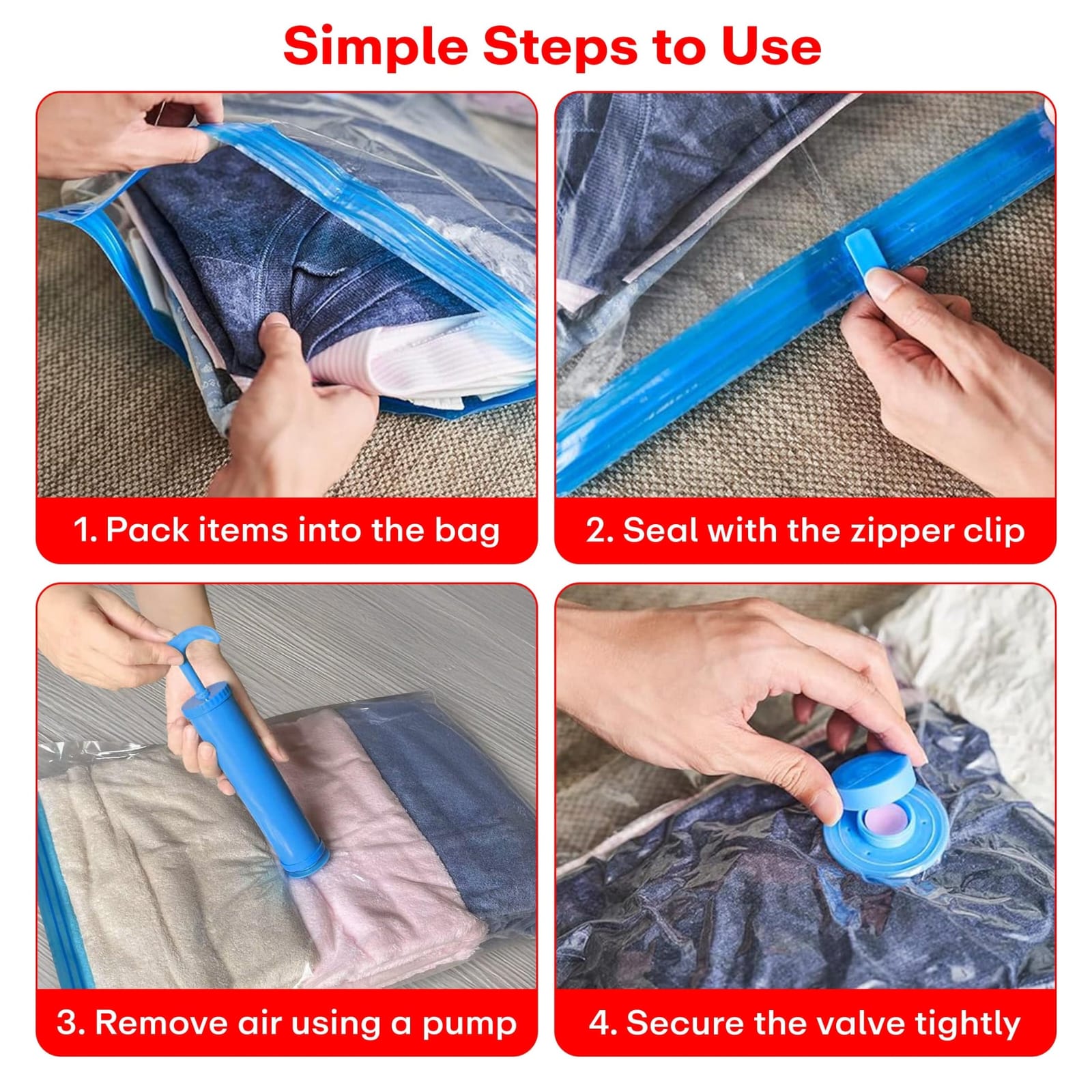 Neatly™ Premium Vacuum Seal Storage Bags (5 Pcs Set + Free Pump) | Space Saver