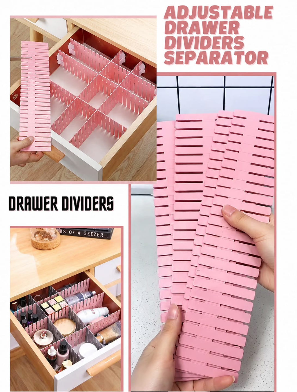 Neatly™ Adjustable Drawer Divider Set (Pack of 4) - Custom Desk Organizer